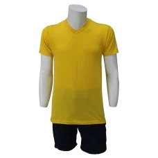 V Yaka Sarı T-Shirt Yanları Dikişli Düz Yaka