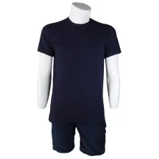 Sıfır Yaka Lacivert T-Shirt Yanlar Dikişli İnce Biye Yaka
