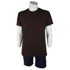 Sıfır Yaka Kahverengi T-Shirt Yanlar Dikişli İnce Biye Yaka