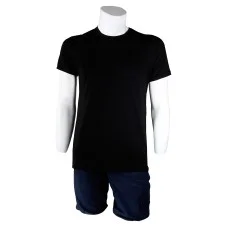 Sıfır Yaka Siyah T-Shirt Yanlar Dikişli İnce Biye Yaka