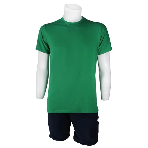 Sıfır Yaka Yeşil T-Shirt Yanlar Dikişli İnce Biye Yaka