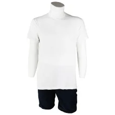 Sıfır Yaka Beyaz T-Shirt Yanlar Dikişli İnce Biye Yaka