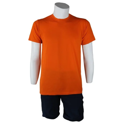 Sıfır Yaka Turuncu T-Shirt Yanlar Dikişli İnce Biye Yaka