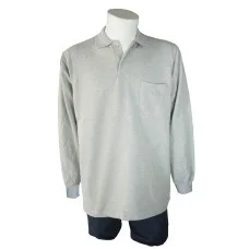 İki İplik Polo Yaka Gri T-Shirt Sweat Uni